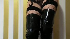 Latex slut solo anal masturbation