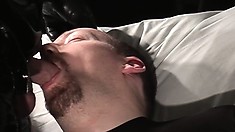 Man Slave With A Goatee Gives Hot Head To His Horny Master In Latex