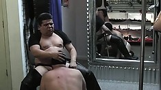 Chubby Man-slut Gets Down To Blow A Leather Daddy In A Dungeon
