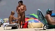 Nude Beach - Big Boob Brunette Show