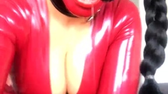Electro bdsm slave and fetish latex big titted domina
