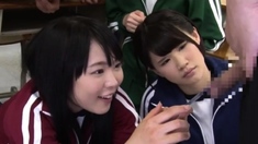 Japanese AV teen in school uniform has hardcore group sex